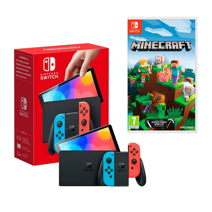 Nintendo Switch Console OLED - Neon Blue/Neon Red + MINECRAFT