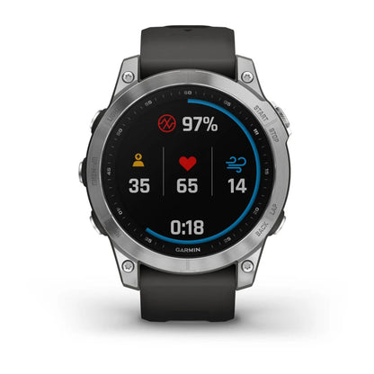 Garmin fēnix 7 Smartwatch Standard Edition - Silver with Graphite Band (GPS, 10 ATM, Heart Rate, SpO₂)