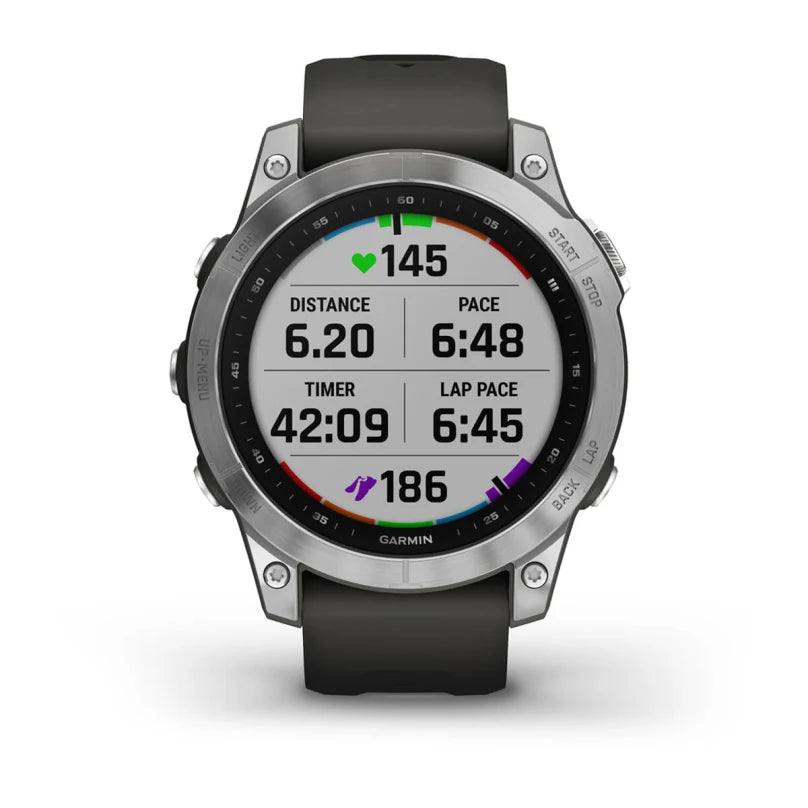 Garmin fēnix 7 Smartwatch Standard Edition - Silver with Graphite Band (GPS, 10 ATM, Heart Rate, SpO₂)