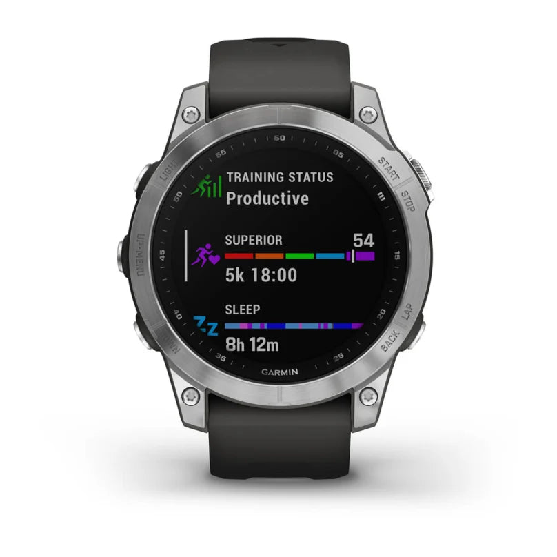 Garmin fēnix 7 Smartwatch Standard Edition - Silver with Graphite Band (GPS, 10 ATM, Heart Rate, SpO₂)